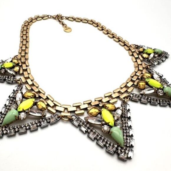 Stella & Dot Palmia Rhinestone Encrusted Green Hematite Statement Necklace - Picture 2 of 10
